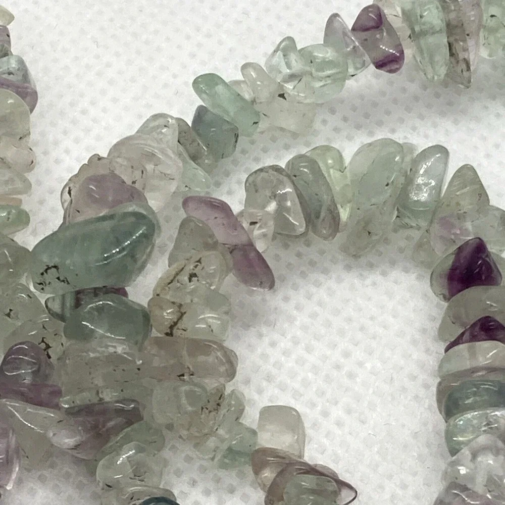 Fluorite Chip Stone 34'' Necklace & Matching 7.5'' Bracelet Set Sterling‎ Silver